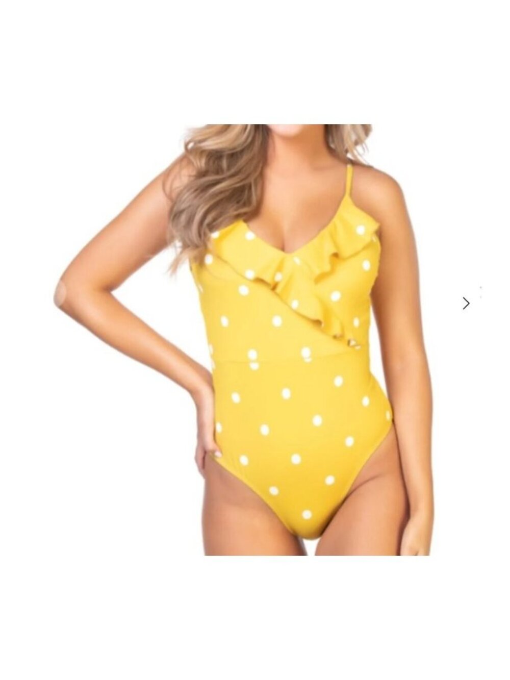 Beach Joy One Piece Swimsuit Tie Back Polka Dot Medium Yellow Ruffled Summer Poo